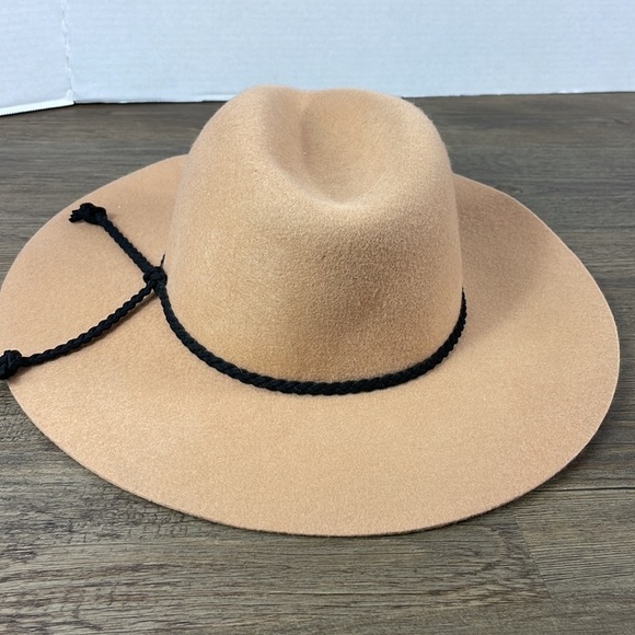 World Matket Women’s Felted Wool Brimmed Boho Tan Light Camel Hat with Tie - Picture 3 of 11